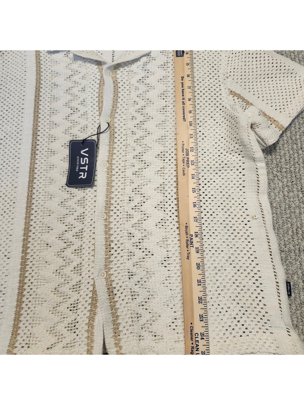 VSTR Cream Knit Short Sleeve Button Front Shirt Size Large NWT - Picture 2 of 7
